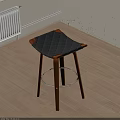 Dark Quilted Diamond Pattern Bar Stool With Wooden Legs Armrests And Silver Metal Footrest Ring