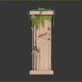 Light Colored Carved Column With Square Base And Top Green Vines Leaves
