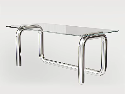 Modern Glass Top Dining Table With Sleek Chrome Metal Frame Design 3d model