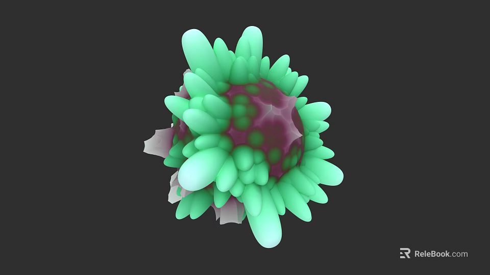 Modern 3D Sculpture With Green Leaf Like Petals And Purple Central Core 3d model 