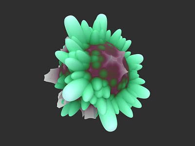 Modern 3D Sculpture With Green Leaf Like Petals And Purple Central Core 3d model