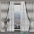 Double Layer Light Gray Thick And White Sheer Curtains For City View Window 3d model