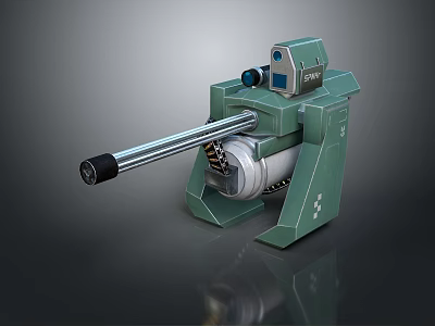 Green Mechanical Cannon With Long Barrel And Sighting Device 3d model