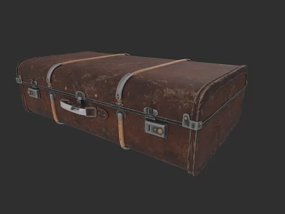 Vintage Brown Leather Suitcase With Metal Buckles And Leather Straps 3d model
