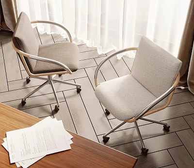 Modern Office Chair Set of Two with Gray Fabric Metal Frame and Swivel Wheels 3d model