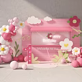 Pink First Birthday Party Decoration With Balloons Flowers And Cloud Backdrop