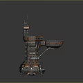 Cartoon Scene Futuristic Tower With Multi level Structure Platforms Antenna And Decorative Lights