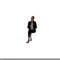 Woman in Black Blazer White Top Black Pants with Clasped Hands Sitting Against Dark Background