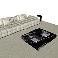 Modern Black Marble Coffee Table With Books Tray And Glass Near Beige Sofa Rug