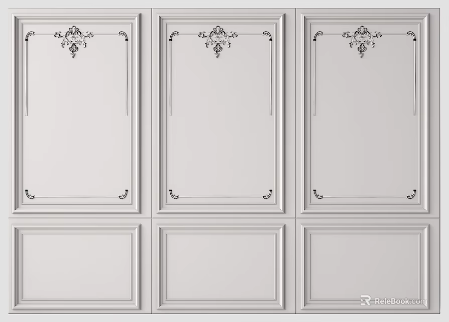 White Wall Panels Featuring Black Decorative Lines For Interior Design 3d model 