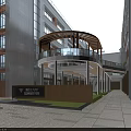 Modern Office Building Complex With Glass Facade Open Courtyard Green Lawn And Parking Space