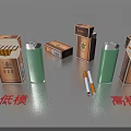 Different Cigarette Packs and Lighters in Low Poly and High Poly Models 3d model