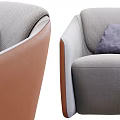 Modern Single Sofa With Gray Fabric Brown Leather Armrests And Gray Pillow 3d model