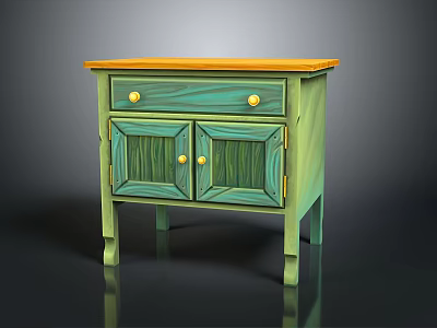 Stylish Green Cabinet With Gold Knobs Orange Top And Two Doors 3d model