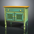 Stylish Green Cabinet With Gold Knobs Orange Top And Two Doors