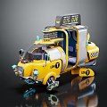 Yellow Taxi With Roof Display 615 And 825 TAXI Sign Decorative Lights Cartoonish Futuristic Design