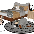 Kids Bed with Wheels Soft Toys Comfy Mattress Bedside Table and Playful Rug