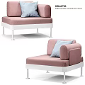 Modern Pink Leisure Chair With Light Blue Pillow And White Metal Legs