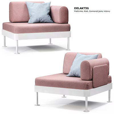 Modern Pink Leisure Chair With Light Blue Pillow And White Metal Legs 3d model