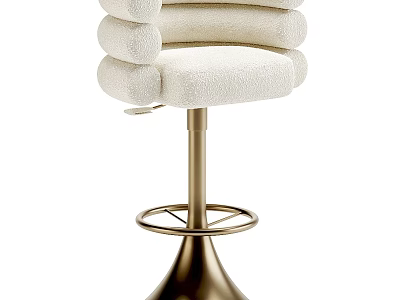 Modern White Bar Stool With Fluffy Upholstery And Golden Metal Swivel Base 3d model