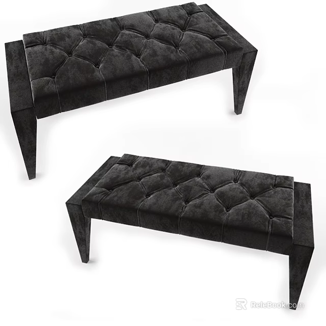 Modern Black Velvet Tufted Ottoman With Sleek Legs And Comfortable Design 3d model 