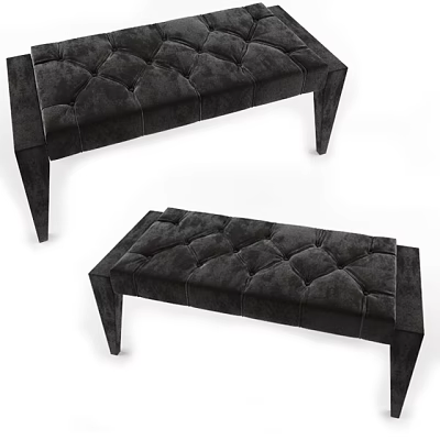 Modern Black Velvet Tufted Ottoman With Sleek Legs And Comfortable Design 3d model