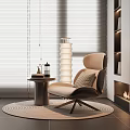 Stylish Accent Chair In Modern Living Room With Round Rug Side Table And Floor Lamp