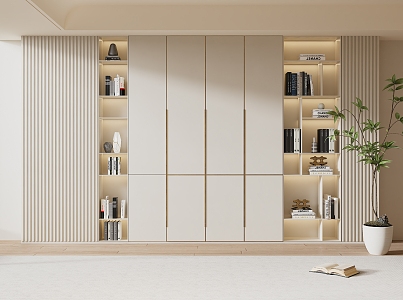 Modern Bookcase Cream Bookcase Wardrobe 3d model