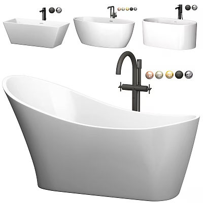 Modern White Freestanding Bathtub With Black Faucet And Color Accent Options 3d model