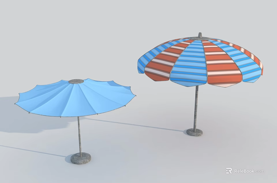 Outdoor Umbrella Shades Blue And Red Blue Striped With Metal Stands And Bases 3d model 