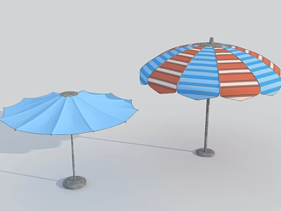 Outdoor Umbrella Shades Blue And Red Blue Striped With Metal Stands And Bases 3d model