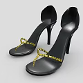 Black Stiletto High Heels With Gold Chain Straps And Slim Heel Design