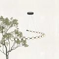 Circular Pendant Light With White Bulbs Hanging Over Green Plants On Light Wall Background