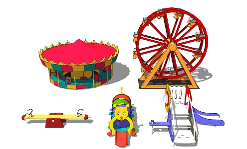 Modern Ferris Wheel Amusement Park Carousel Ferris Wheel Seesaw Slide 3d model