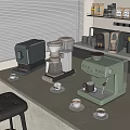 Modern Kitchen Counter With Various Coffee Machines Drip Makers And Coffee Cups