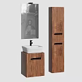 Wooden Bathroom Vanity Unit With White Basin Black Faucet And Tall Storage Cabinet
