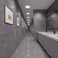 Elegant Modern Public Toilet With Grey Marble Walls And Glossy Floors Featuring Neat Urinal Layout