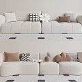 Light Beige Sectional Sofa With Patterned Cushions Cloud Shaped Pillows And Small Round Decorations 3d model