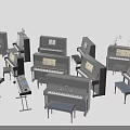 Assorted Musical Instruments Pianos And Keyboards With Different Stand Designs 3d model