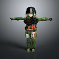 3D Model Character In Camouflage Uniform With Black Helmet Green Hair And Tactical Gear
