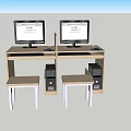 Double Computer Office Desk With Two Monitors Keyboards Mice CPUs And Stools 3d model