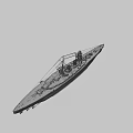 Classic Military Battleship with Turrets Smokestacks Superstructure and Brown Hull Design
