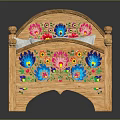 Wooden Kids Bed With Carved Headboard Footboard Colorful Floral Embroidery White Pillow And Red Bedding