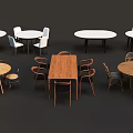 Various Style Dining Table Sets With Round Square Tables And Wooden White Chairs 3d model