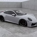 Stylish White Sports Car In Modern Concrete Interior With Shiny Floor And Grid Ceiling