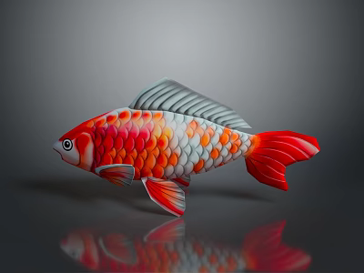 Colorful Koi Fish With Vibrant Red Orange Scales And Reflection 3d model