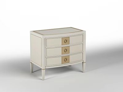 Modern Light Colored Nightstand With Three Drawers And Gold Handles Trim 3d model