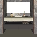 Elegant Bathroom Vanity With Marble Countertop Cabinet Rolled Towels Large Mirror And Mountain View Window