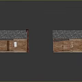 Two Wooden Cabins With Gray Shingle Roof Brick Chimney And Front Porch