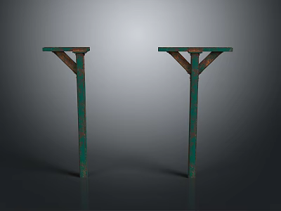 Two Green Rustic Metal Support Brackets With Horizontal Top And Angled Braces 3d model